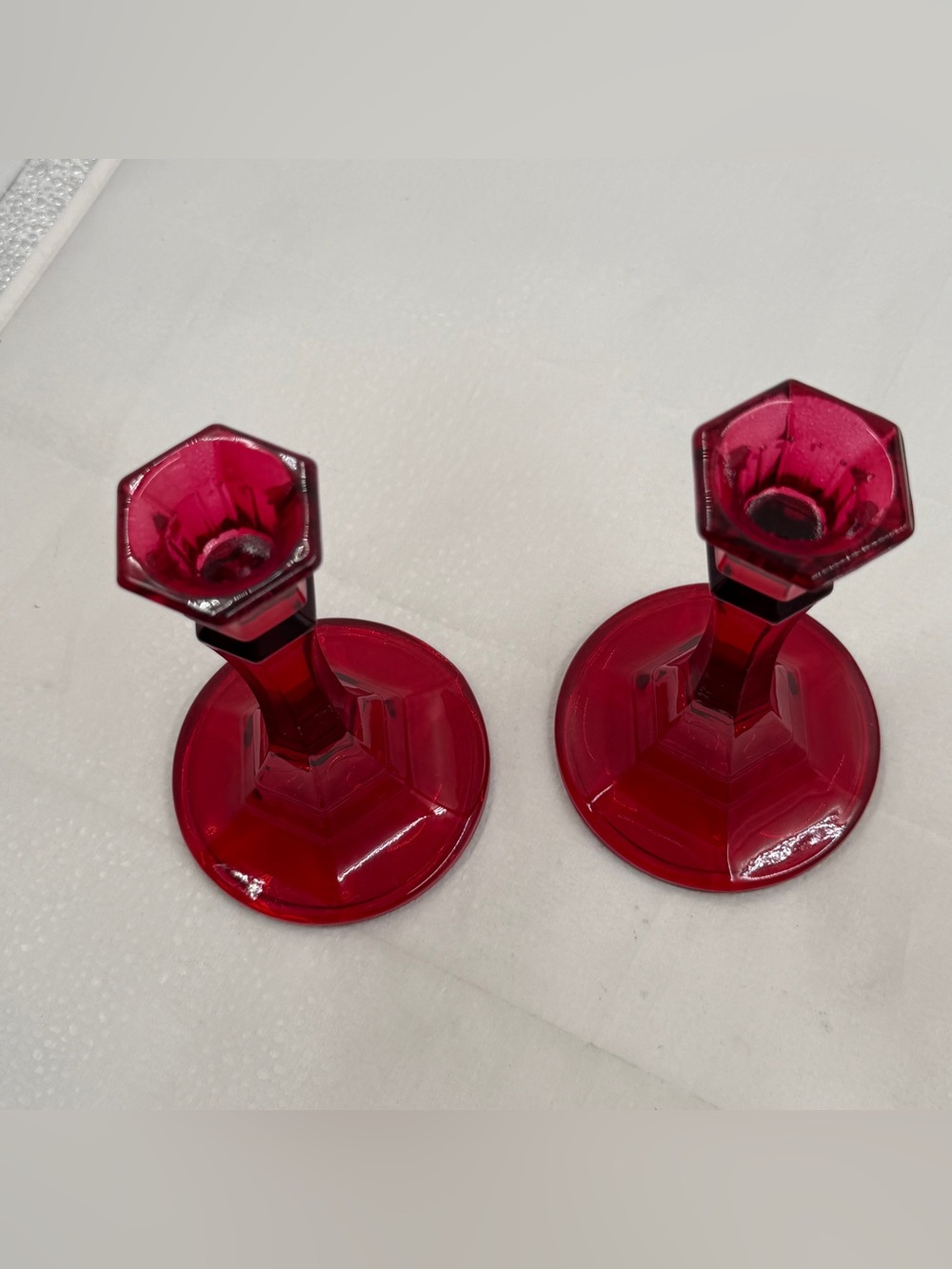 Vintage Indiana Red Glass Candlestick Holders - Pair - Picture 4 of 6